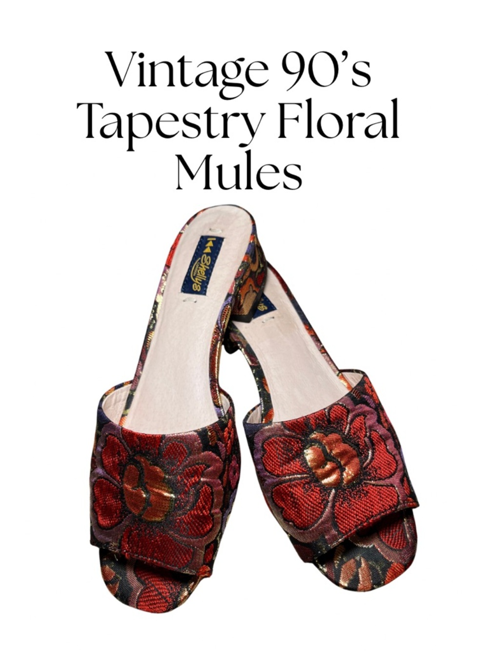 ✨ Vintage 90s Tapestry Floral Mule Heels – Y2K Statement Slides ✨